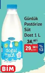 DOST GÜNLÜK PASTÖRİZE SÜT 1 L DOST GÜNLÜK PASTÖRİZE SÜT 1 L